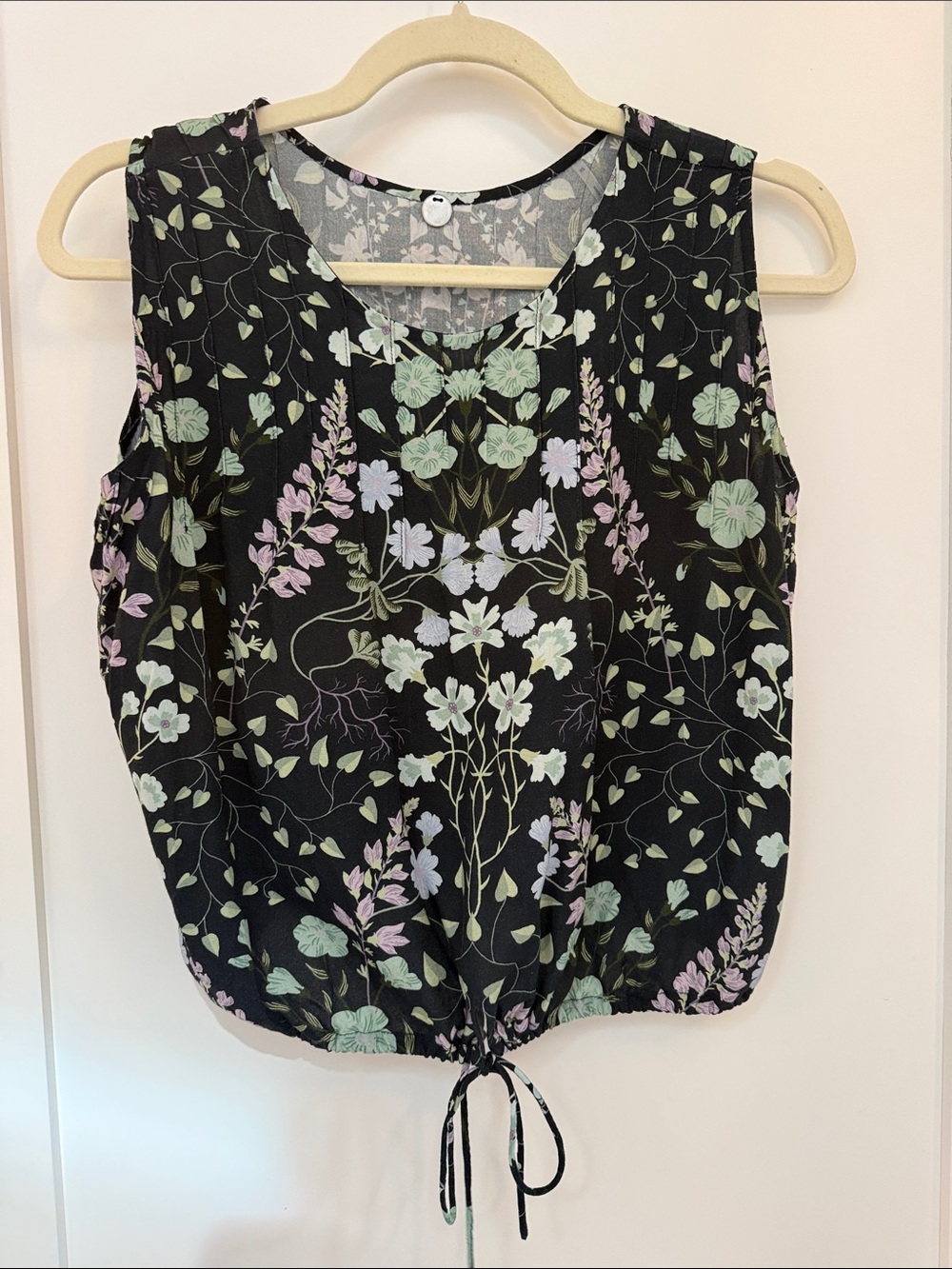 Margaret O'Leary Black Floral Tank with Mint & Lavender